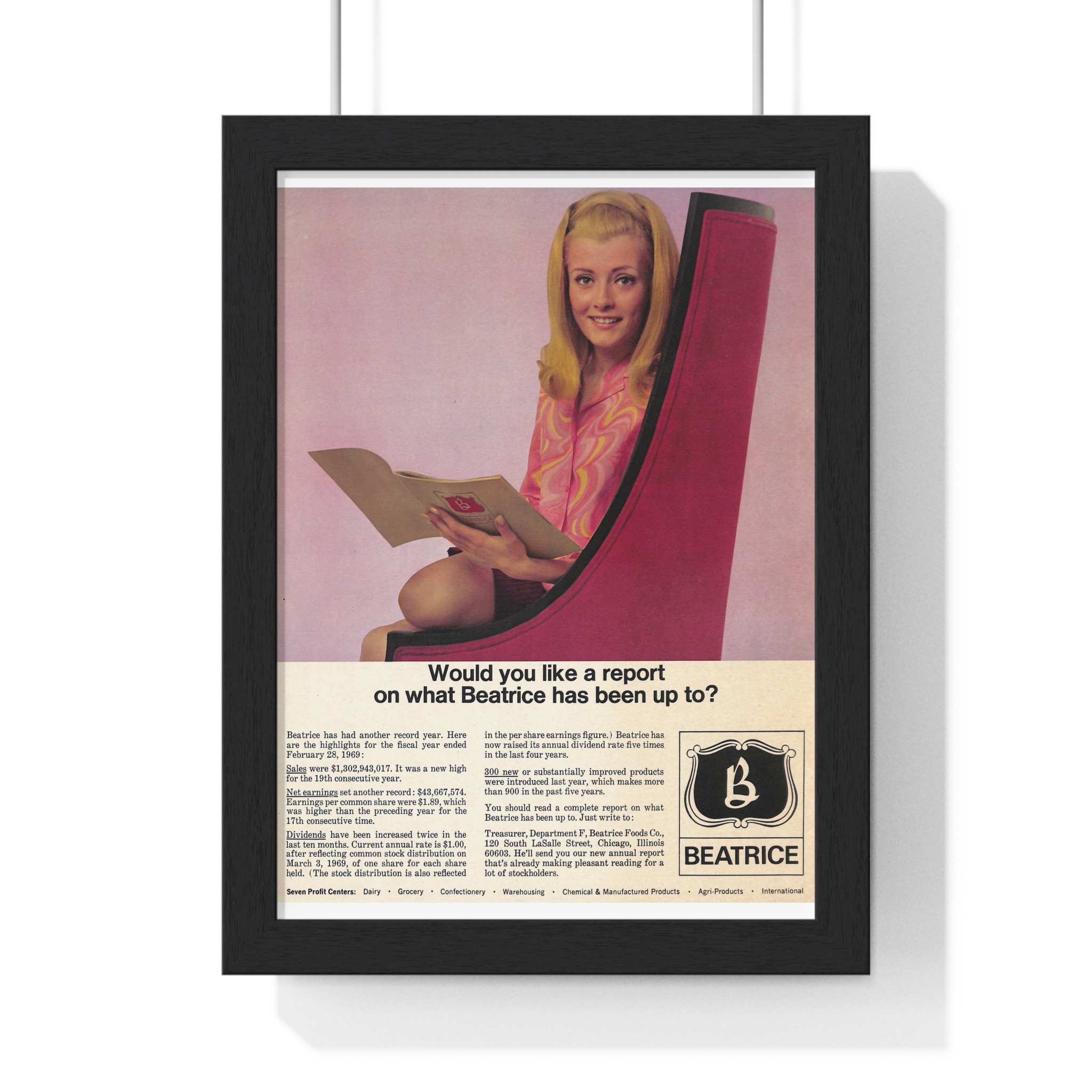 1969 Would you like a report on what Beatrice has been up to? - Vertical Framed Poster