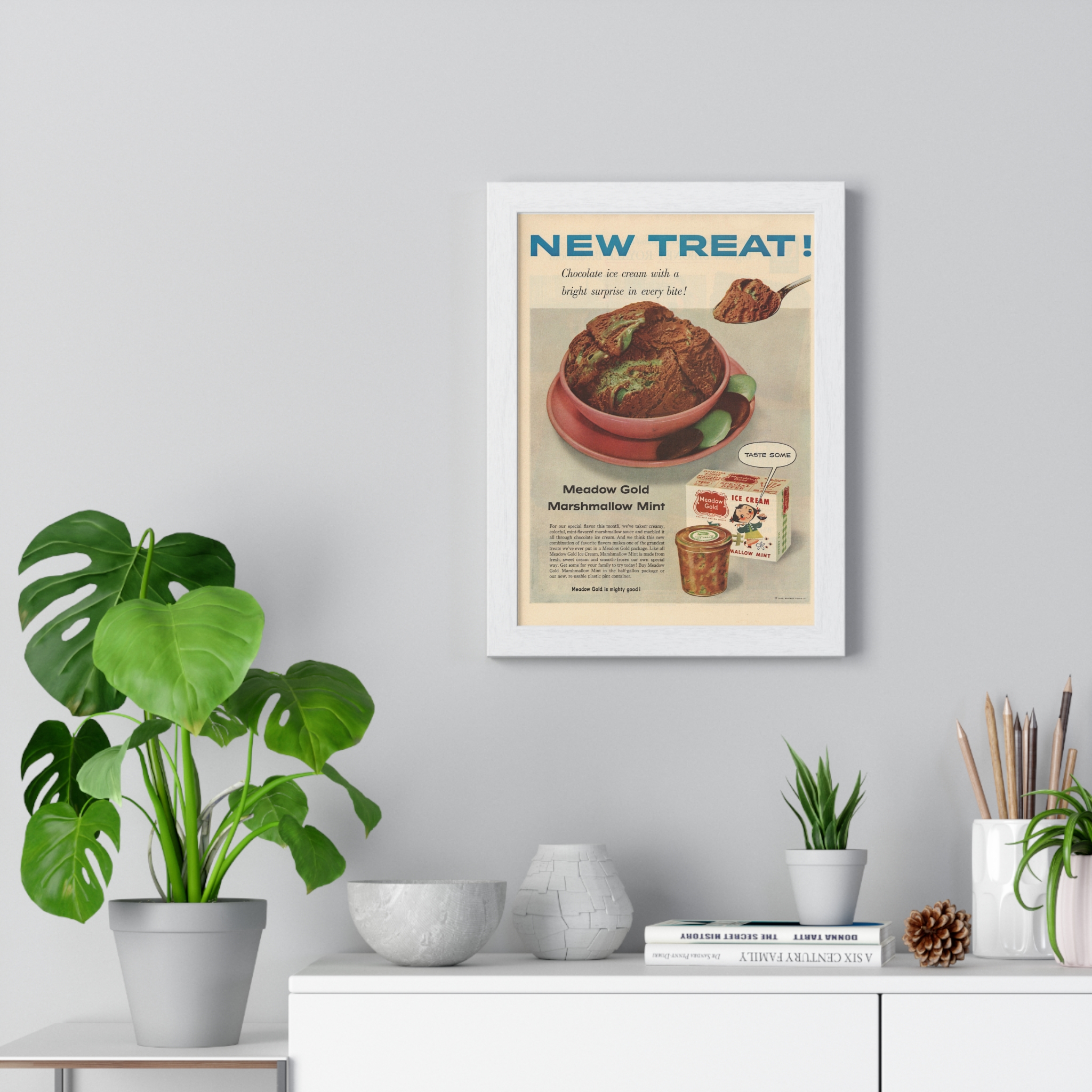 1955 Meadow Gold (Beatrice Foods Co.) New Treat! Marshmallow Mint - Vertical Framed Poster - Image 5