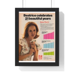1973 Beatrice celebrates 21 beautiful years of net earnings - Vertical Framed Poster