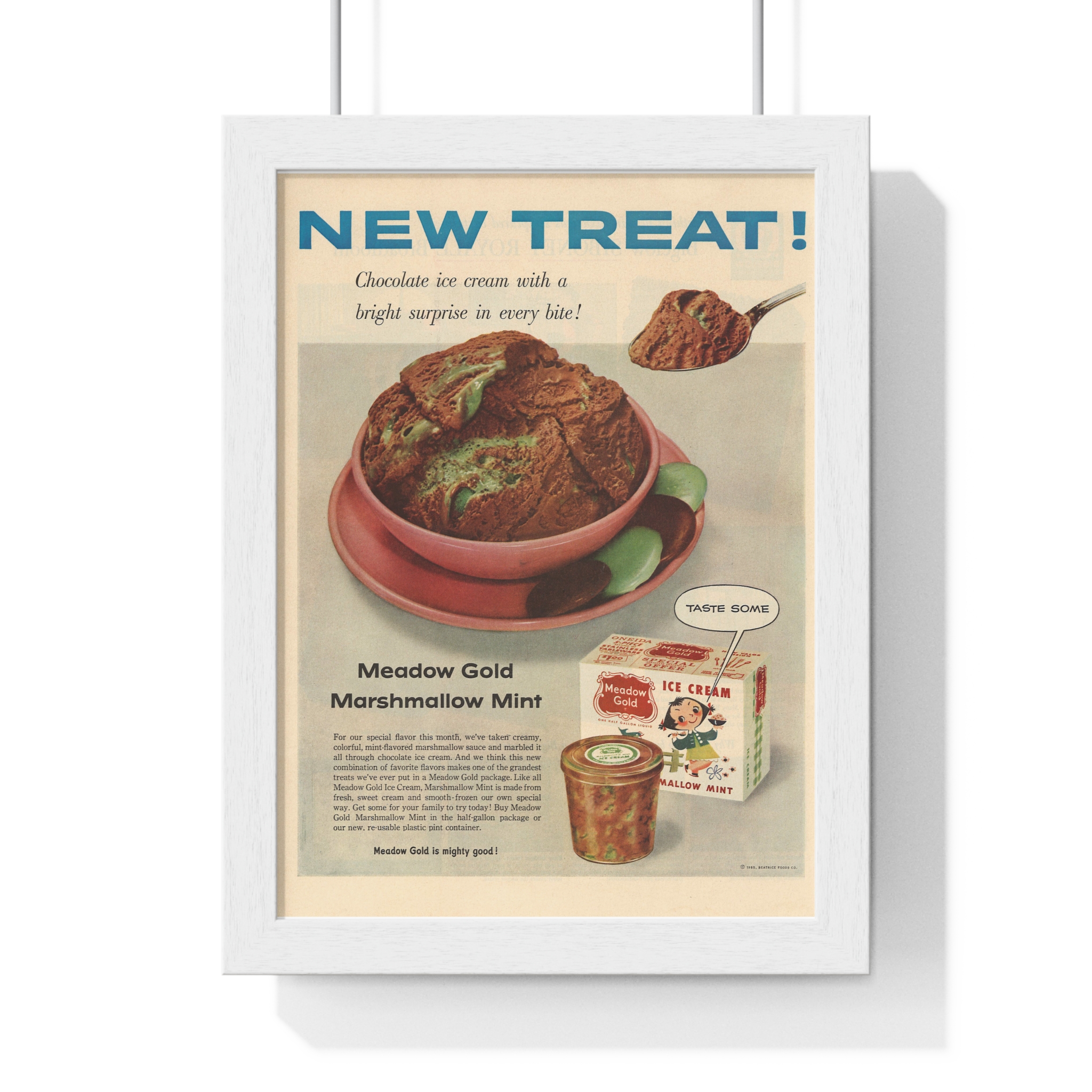 1955 Meadow Gold (Beatrice Foods Co.) New Treat! Marshmallow Mint - Vertical Framed Poster - Image 4