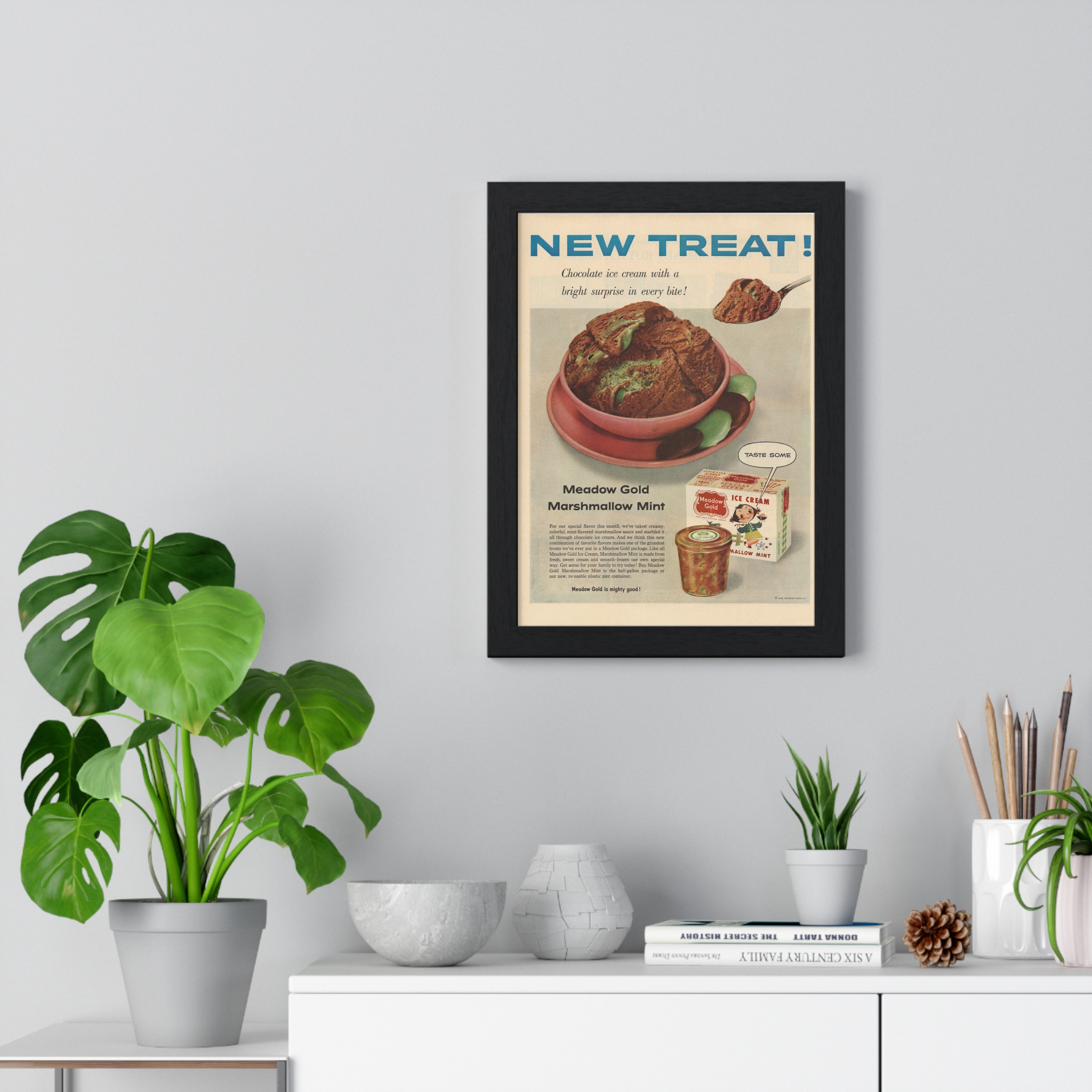 1955 Meadow Gold (Beatrice Foods Co.) New Treat! Marshmallow Mint - Vertical Framed Poster - Image 2