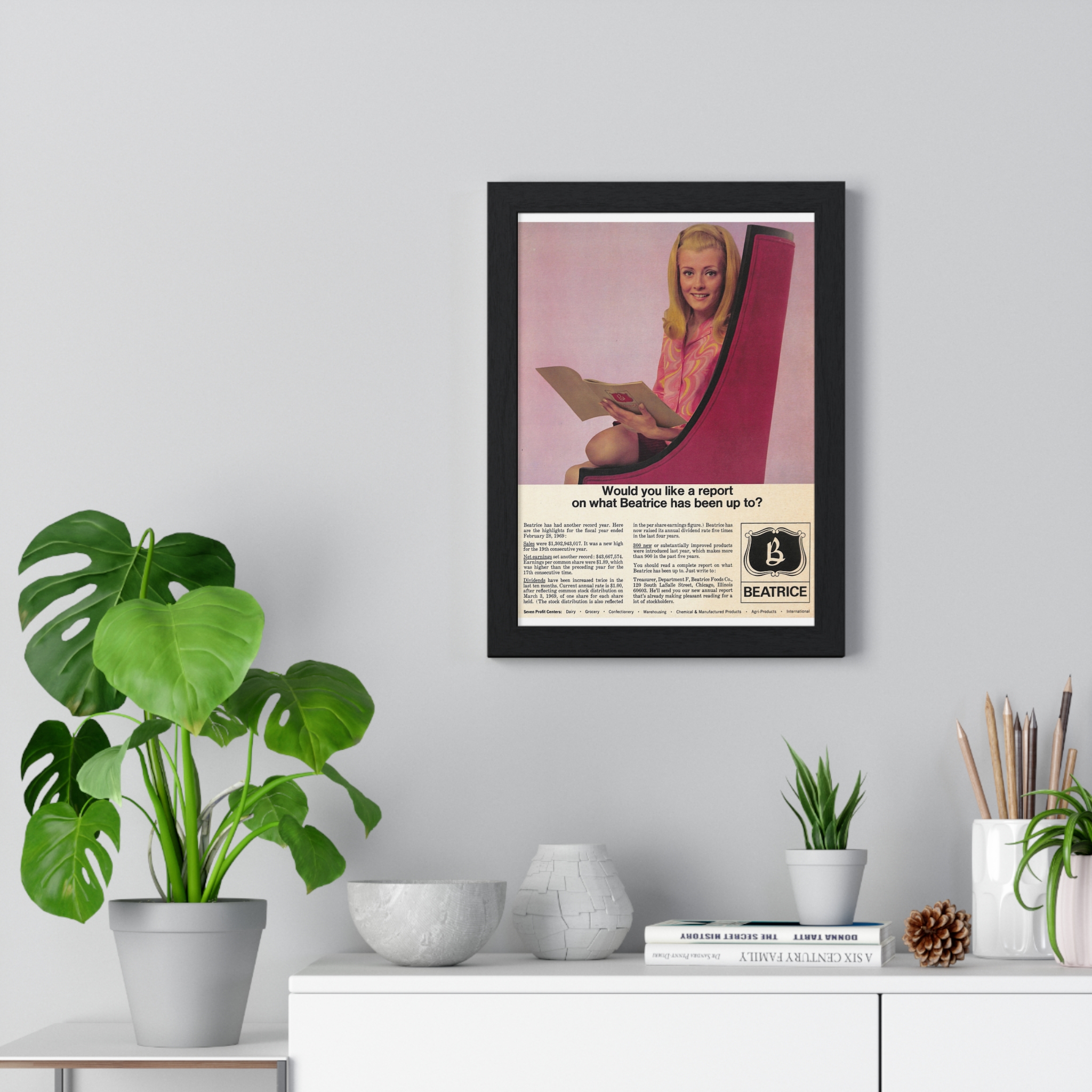 1969 Would you like a report on what Beatrice has been up to? - Vertical Framed Poster - Image 2