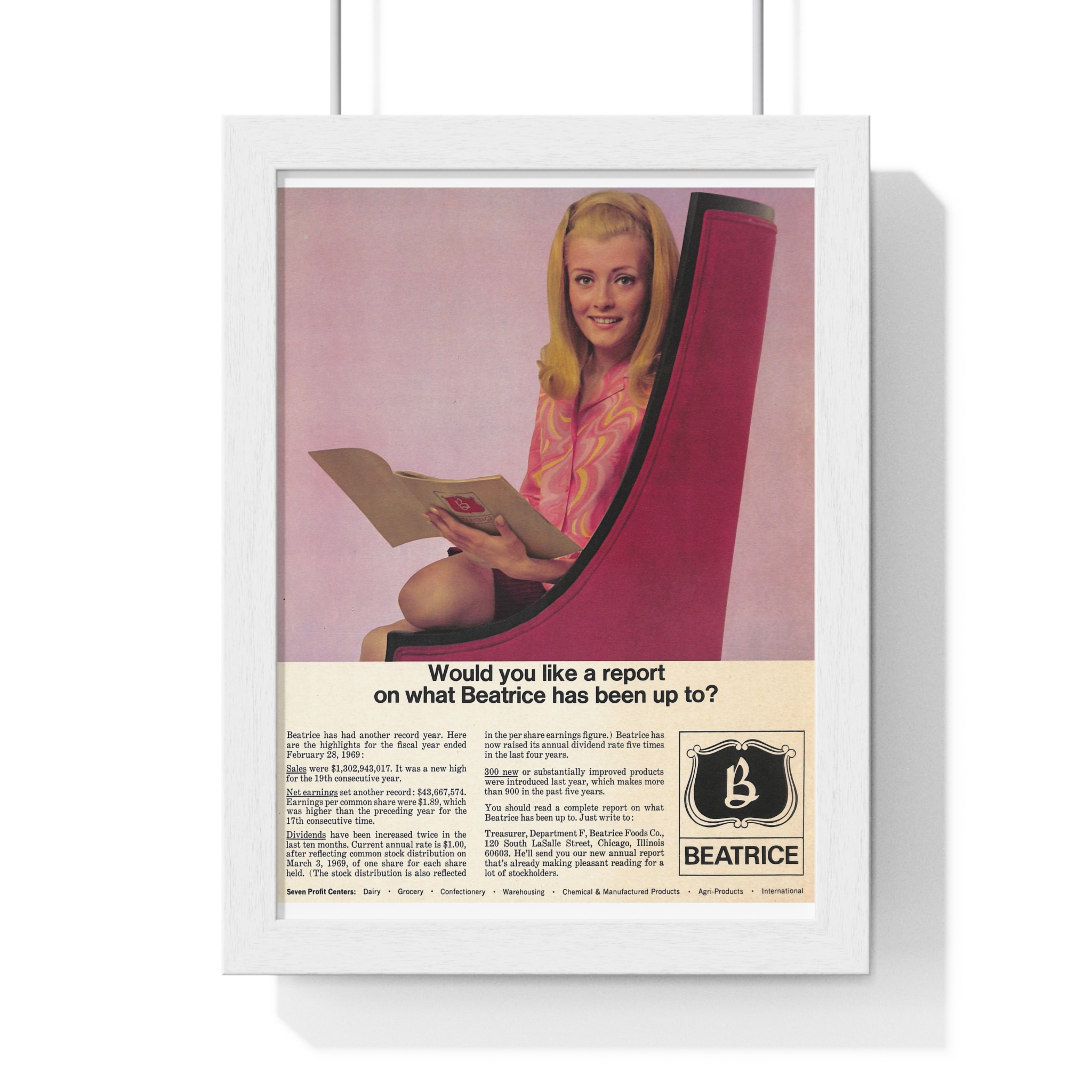 1969 Would you like a report on what Beatrice has been up to? - Vertical Framed Poster - Image 4