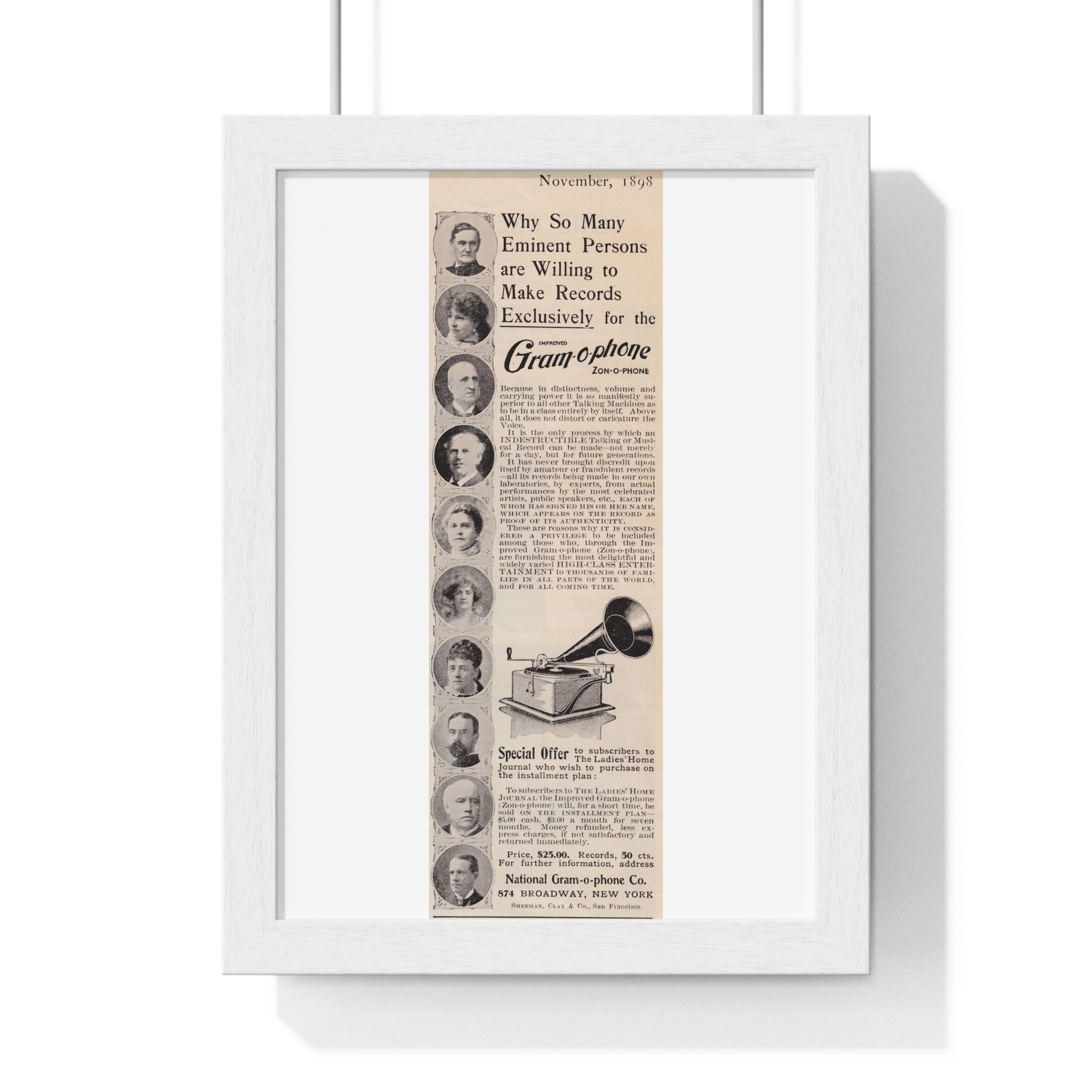 1898 Zonophone Why So Many Eminent Persons are Willing to Make Records Exclusively for the Gram-o-phone Zon-o-phone - Vertical Framed Poster - Image 4