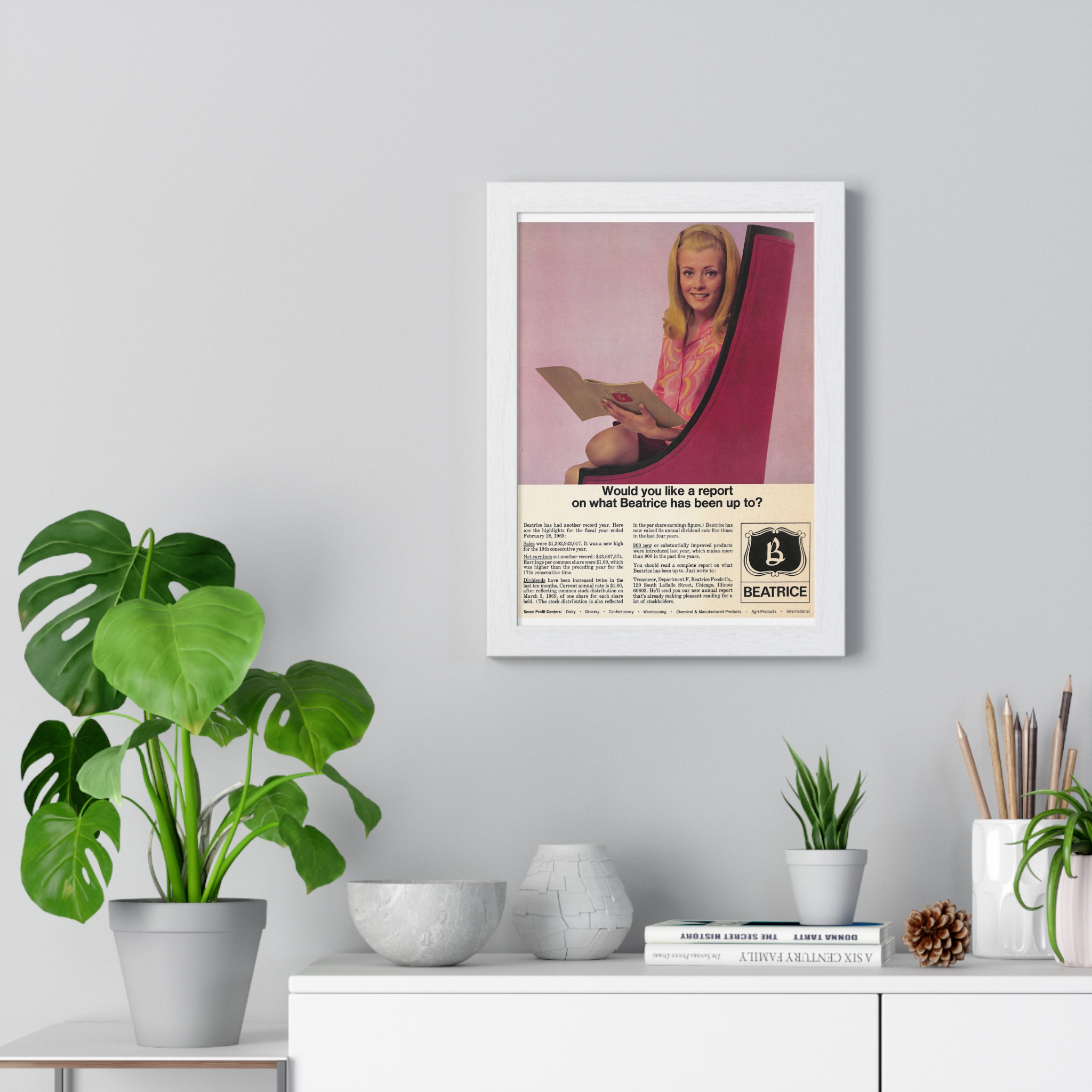 1969 Would you like a report on what Beatrice has been up to? - Vertical Framed Poster - Image 5