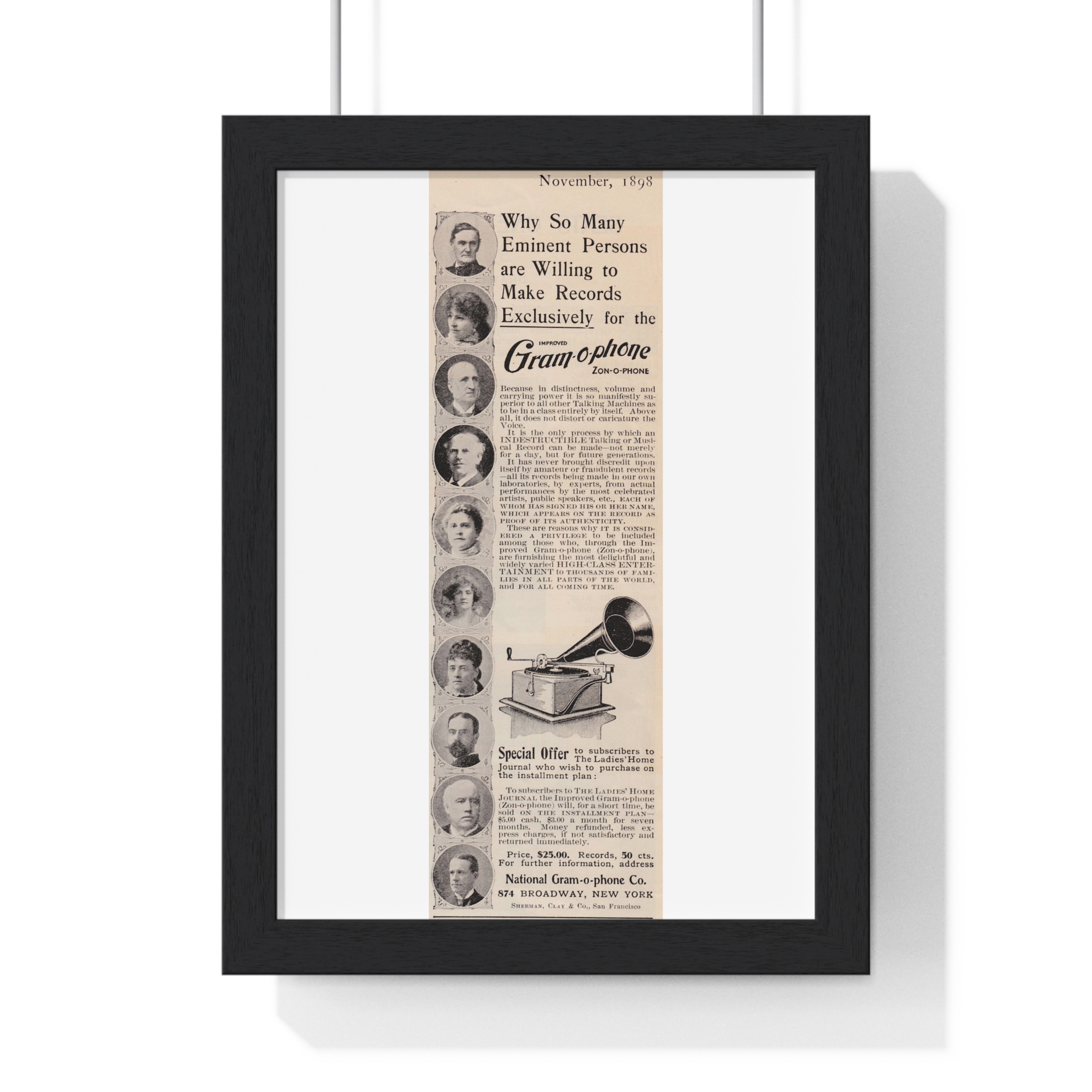 1898 Zonophone Why So Many Eminent Persons are Willing to Make Records Exclusively for the Gram-o-phone Zon-o-phone - Vertical Framed Poster